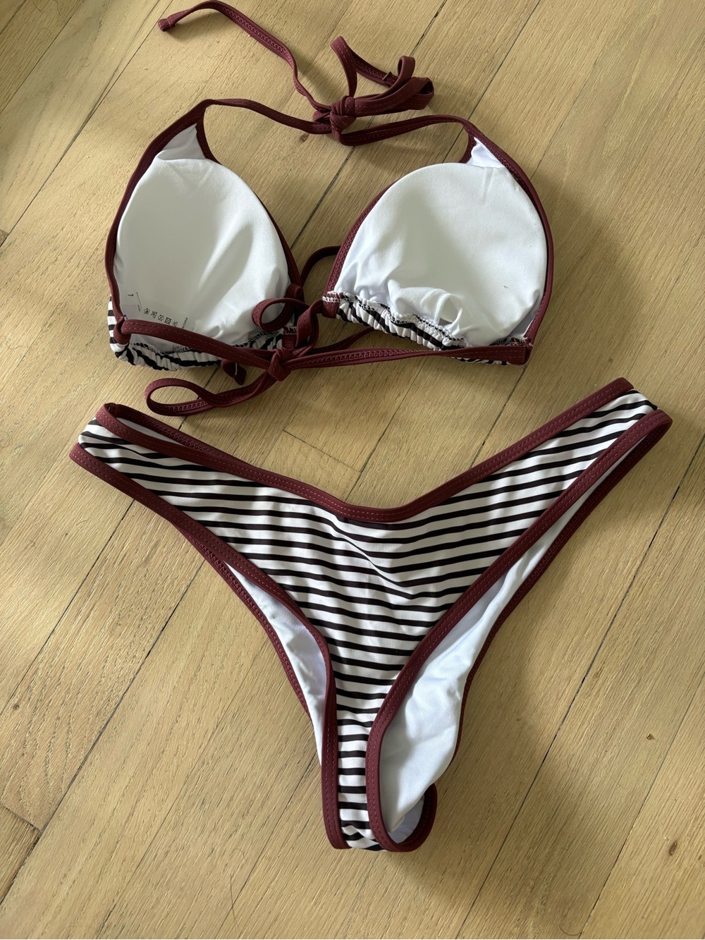 Striped Triangle Bikini Set with Maroon Trim - Picture 2 of 2